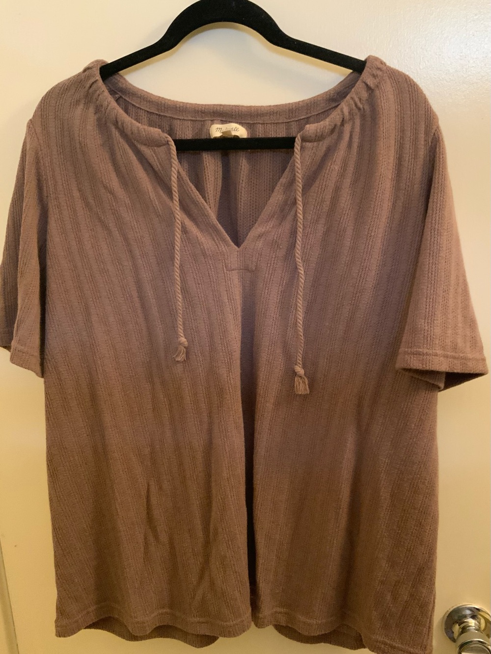 Madewell Plus Size Ribbed Peasant Tunic with Tie Neck
